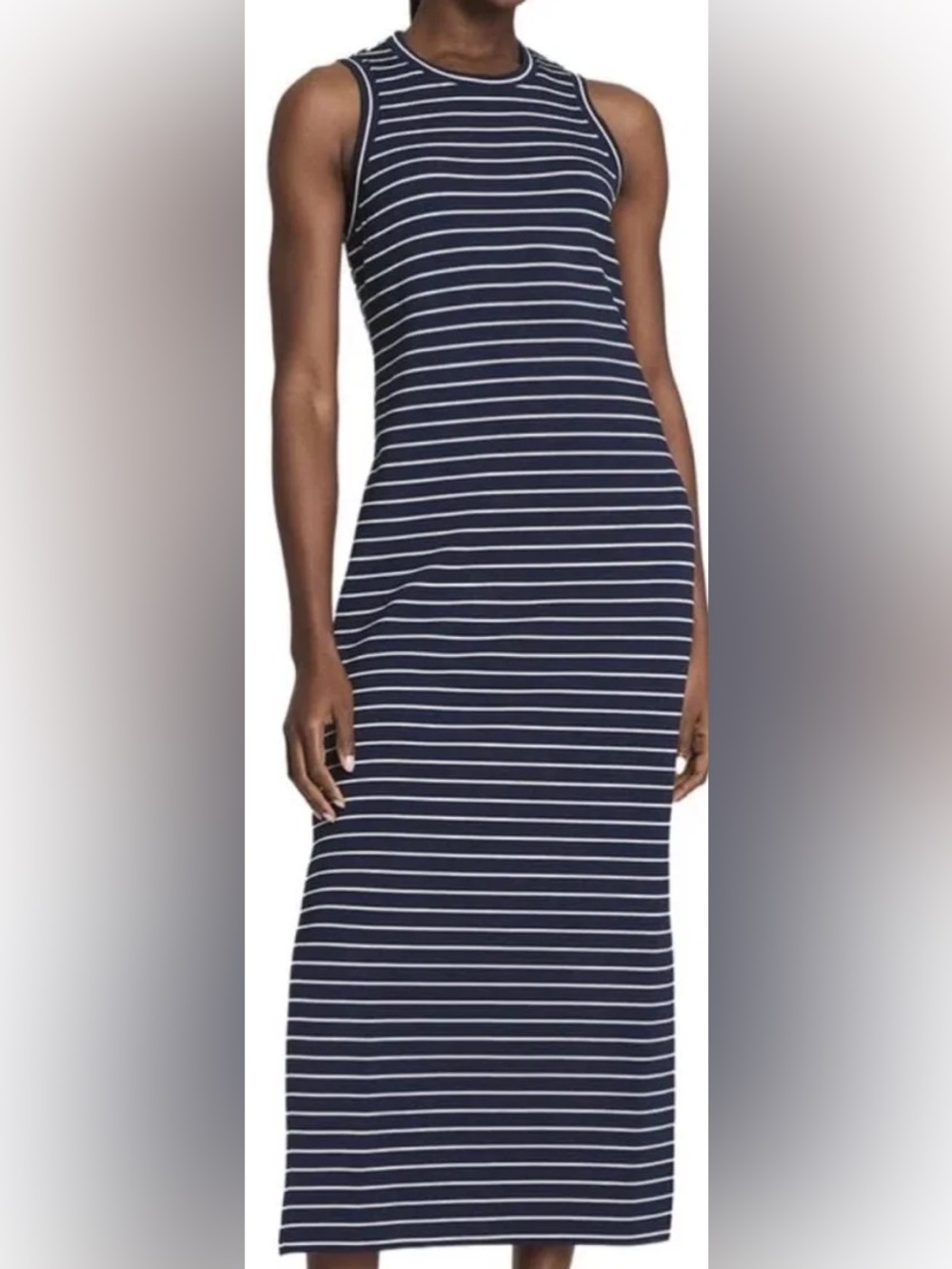 NWT Spanx Air essentials navy white crew striped sleeveless maxi dress sz medium